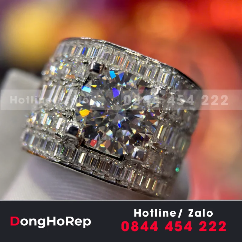 Nhẫn Nam Vàng Trắng Full Moissanite Baguette