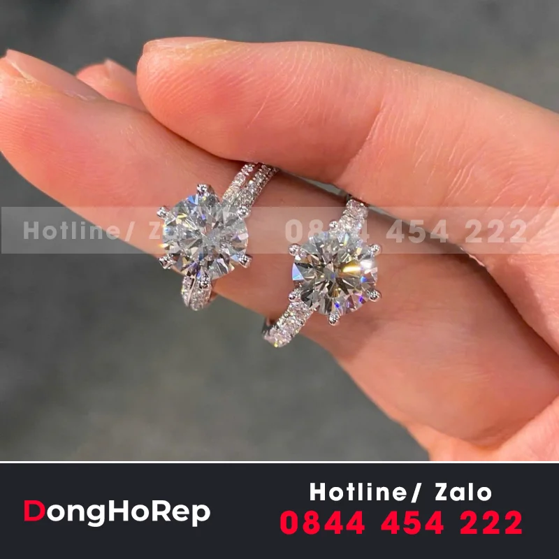 Nhẫn Nữ Thiết Kế Vàng Trắng 18L Kim Cương Thiên Nhiên Viên Chủ 3Ct