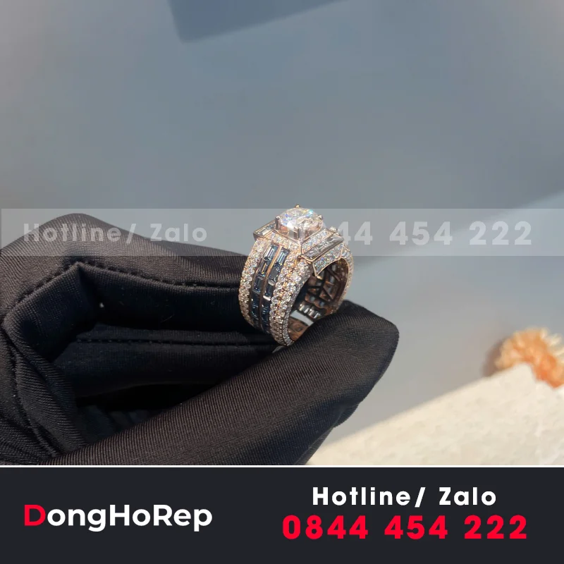 Nhẫn Vàng Hồng Mix Full Moissanite Xanh Trắng