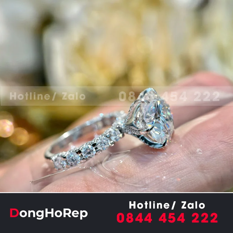 Nhẫn Vàng Trắng 14k Chế Tác Full Kim Cương Nuôi Cấy
