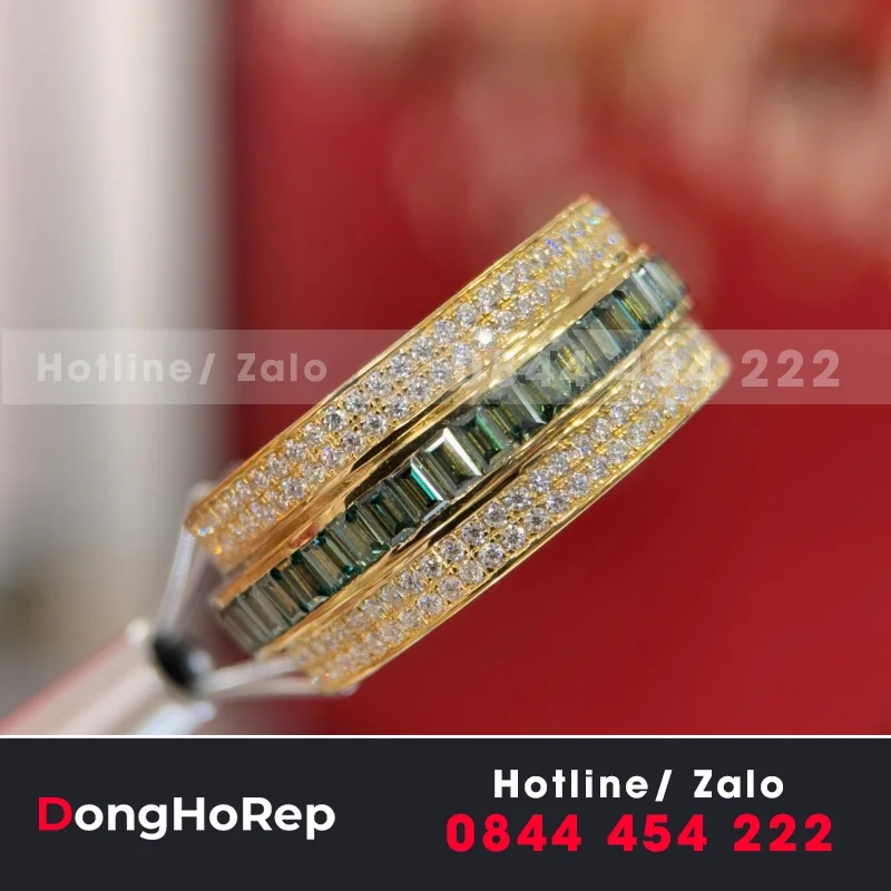 Nhẫn Xoay Vàng Hồng Mix Moissanite Trắng Và Xanh