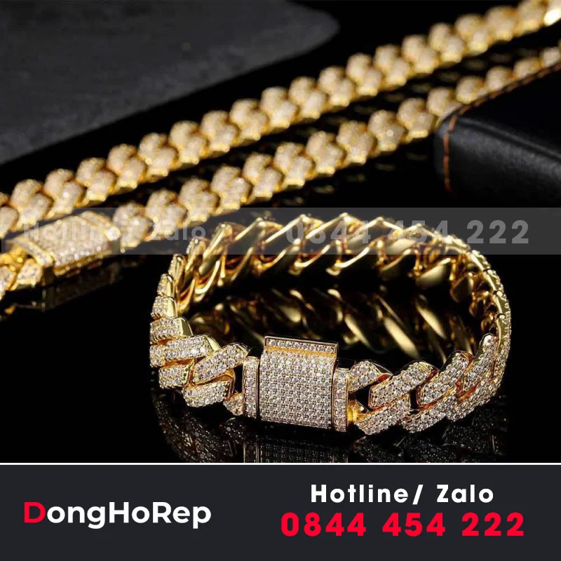 Vòng Cổ Và Lắc Tay Cuban Vàng 14K Moissanite
